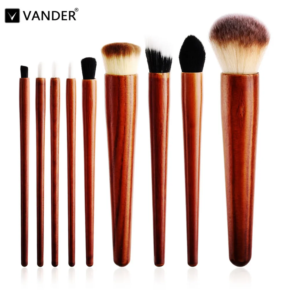 Vander 9Pcs/Set Wood Makeup Brushes Set Brush Eyeshadow Foundation Powder Cosmetic Eye Lip Make Up Beauty Tool pincel maquillaje | Красота и