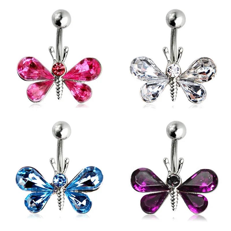 1PC Ladies Belly Button Rings Butterfly 14G 316L Surgical Steel Bar
