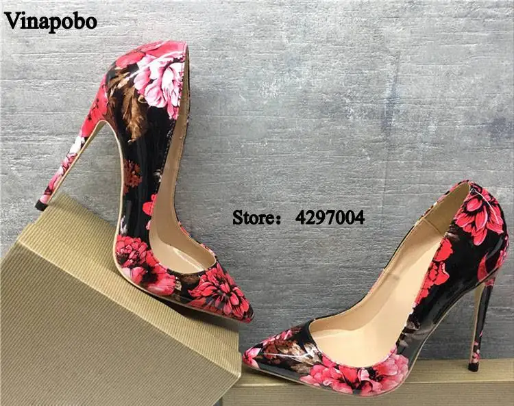Vinapobo Для женщин разноцветная насосы для печати Новые женские свадебные туфли дизайн, на высоких каблуках, туфли-лодочки стилеты на каблуке Для женщин обувь