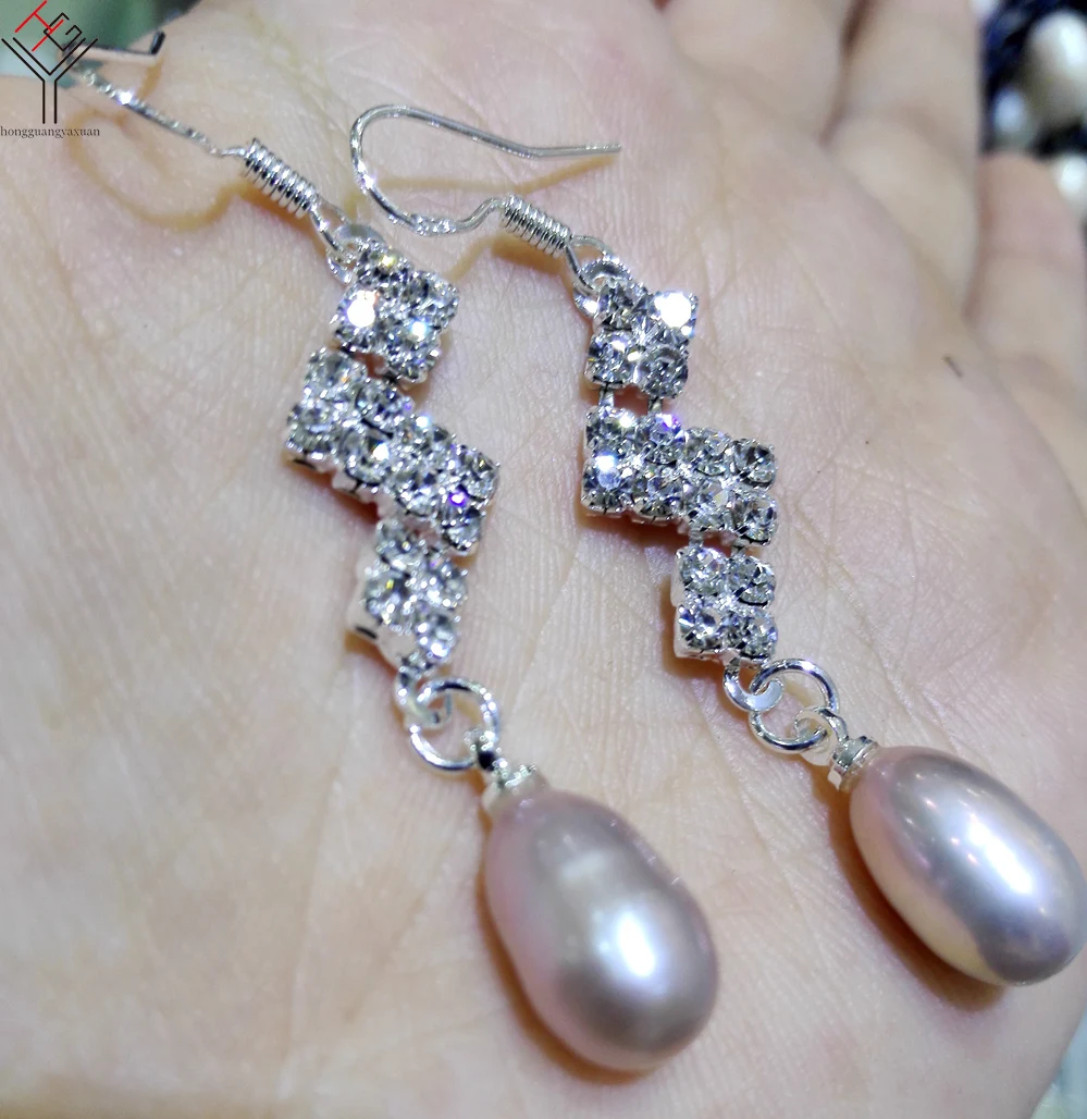 3 pairs / lot women Jewelry Earrings 8mm light purple oval pearl