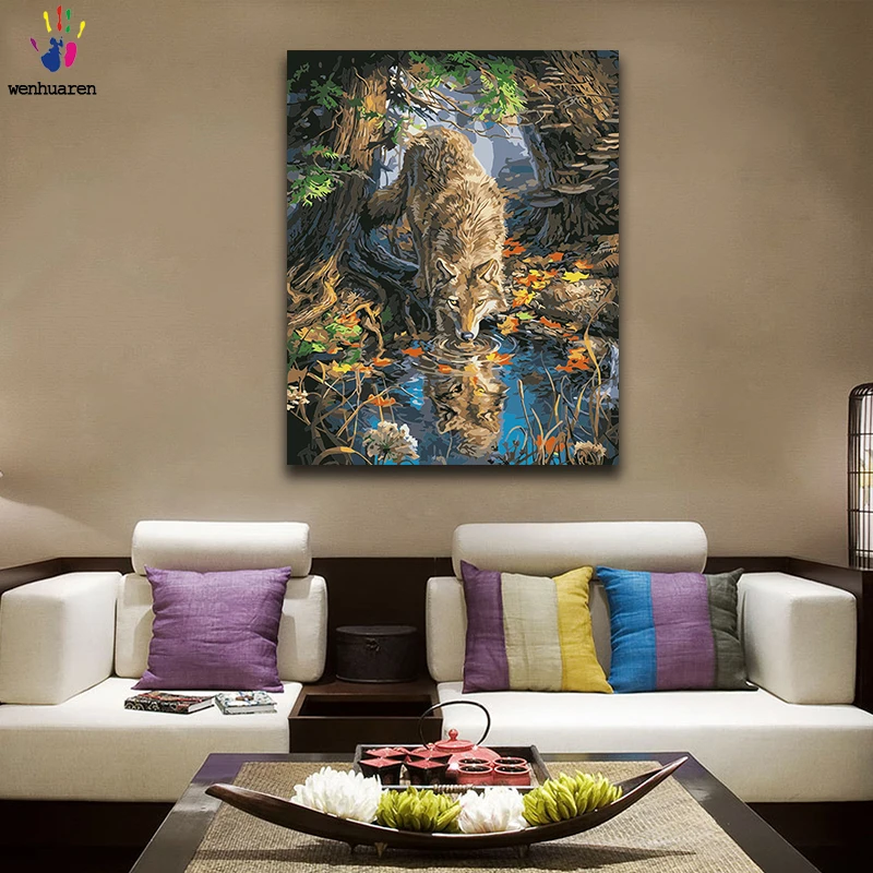 Diy paints by numbers picture painting by numbers with kits wolf Drink