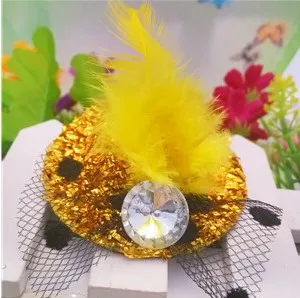 M MISM новая милая шляпа в форме цветка украшение девушки шляпа с перьями заколки для волос Детские аксессуары для волос модные шпильки - Цвет: gold 2