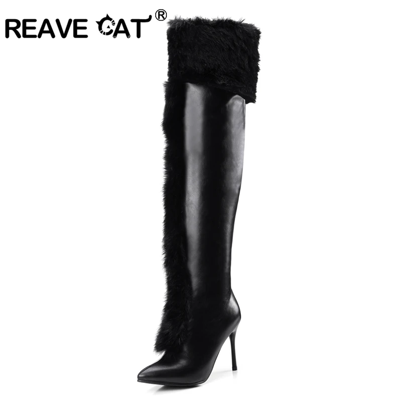 Женские зимние высокие сапоги REAVE CAT на очень высоком тонком каблуке из Pu