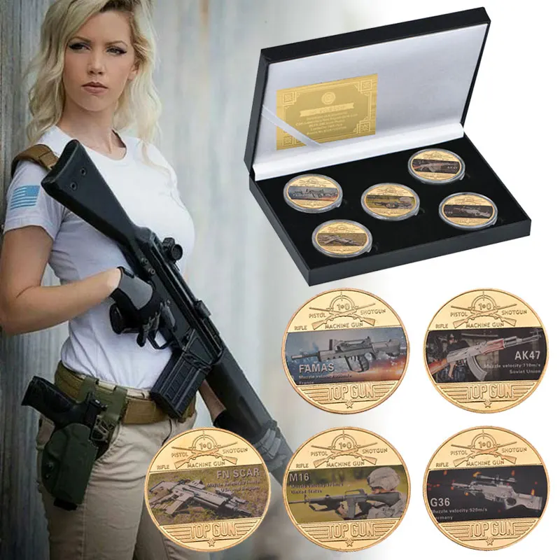 WR Новое поступление позолоченный крутой пулемет Ak 47 шрам M16 Famas G36 монеты 5
