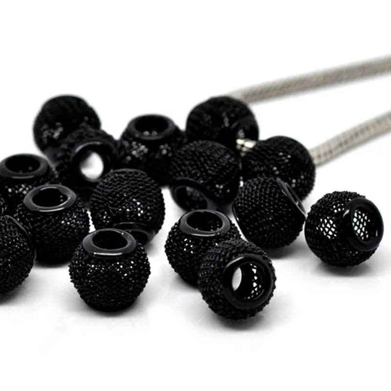 100Pcs Black Round Mesh Alloy Spacer Beads Fit European Charms