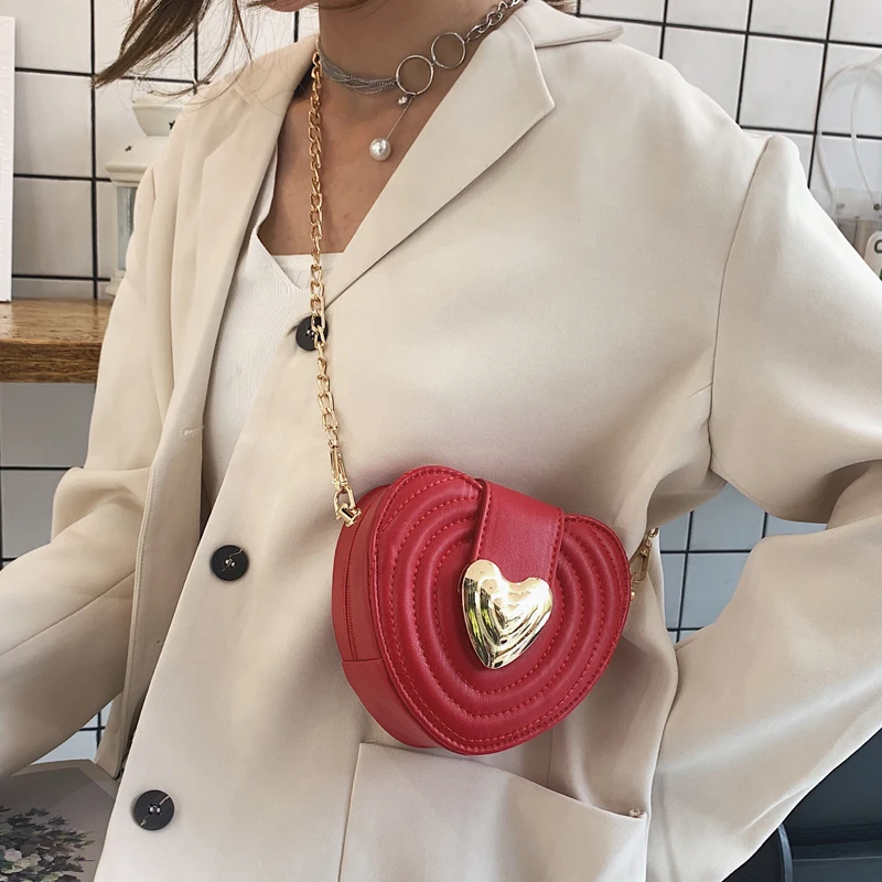 

Sweet Heart Shaped bag 2019 Summer Fashion New Quality PU Leather Women's Designer Handbag Chain Mini Shoulder Crossbody Bags