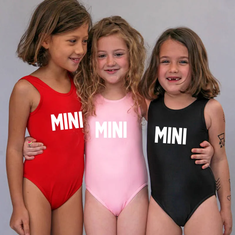 Одежда для купания для девочек с принтом в виде букв, Цельный купальник, милый детский купальный костюм розовая, черная, красная детская пляжная одежда maillot de bain maio