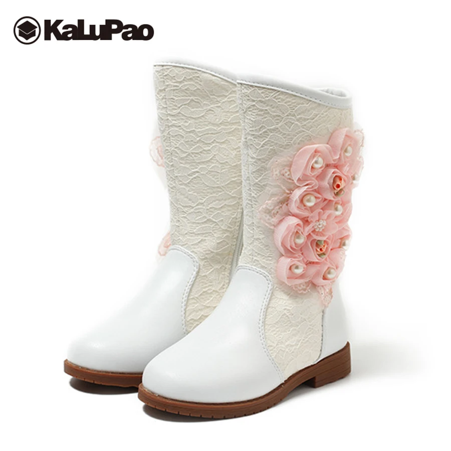 

Kalupao girls princess boots flower flat with mid calf white pink snow boots girls keep warm winter boots for girls cow muscle