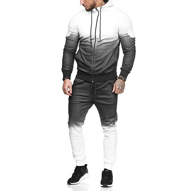 Zogaa Hot Sale Fall Winter Warm Men Two Pieces Tracksuit Outdoor Casual Gradient Long Sleeve Hoodies Ankle-length Pant Set S-XXL