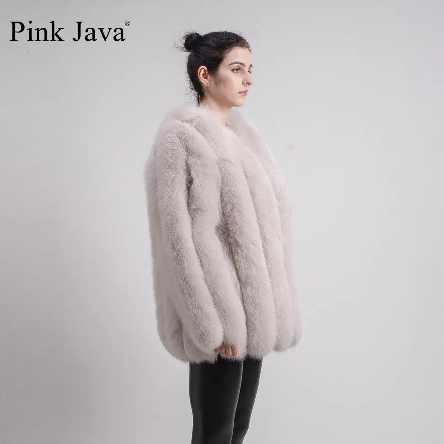Розовый JAVA QC1824 шуба из натурального Лисьего меха Женские меховые пальто зимняя