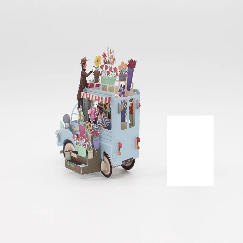  1pcs 3D Flowers Car Christmas Valentine Birthday Invitation Cards Pop Up Festoon Vehicle Greeting C - 32846125866