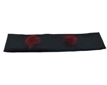 

P172147 2017new fashion stretch 100%cotton 5cm wide headbands with wine real fur pompom plain hair band for women