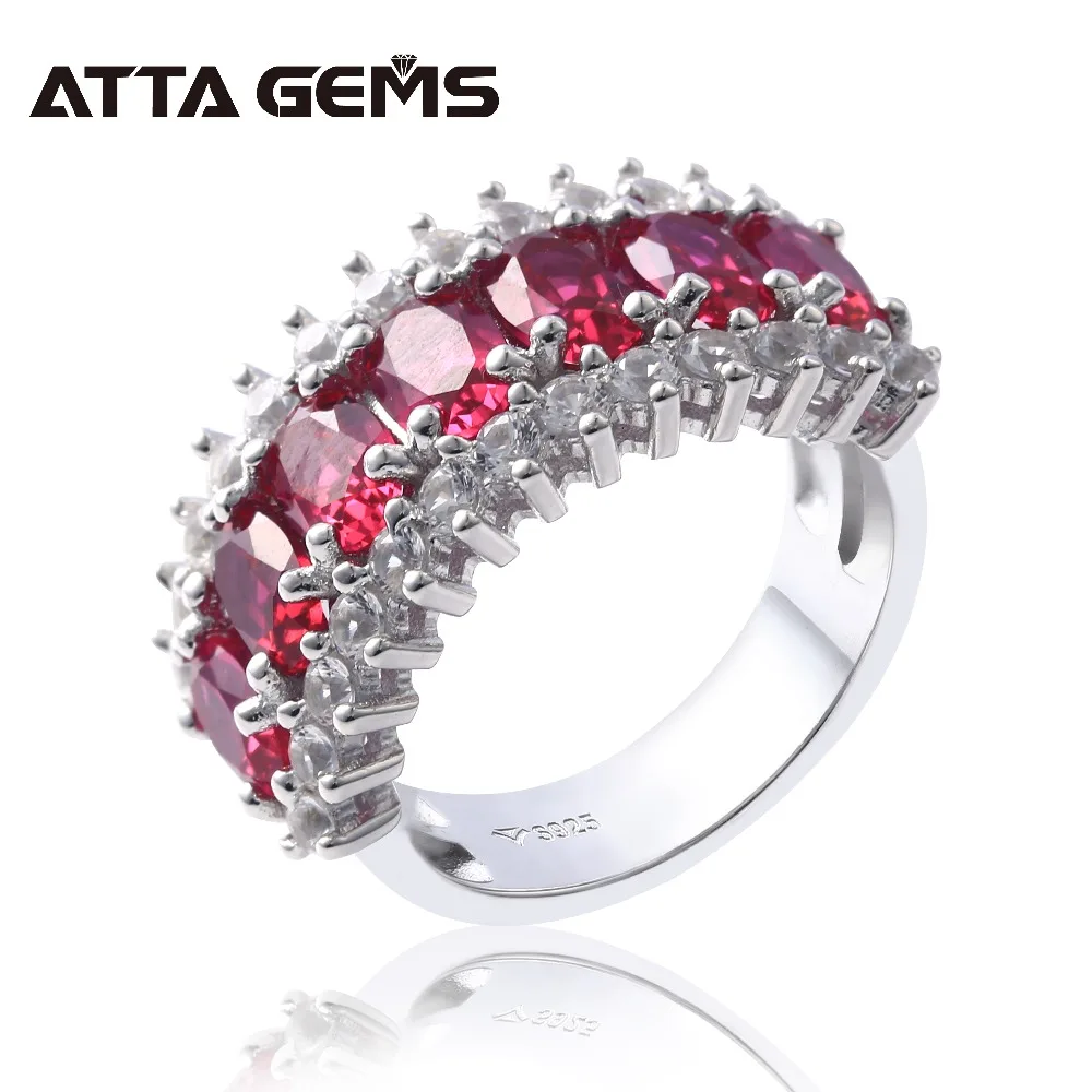 

Ruby Sterling Silver Rings for Women Wedding Engagement Style 6.2 Carats Created Ruby Romantic Design S925 Fine Jewelry Brand