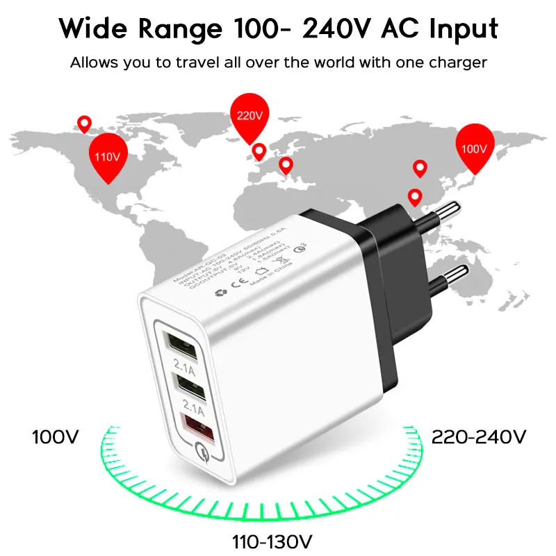 18 Вт USB зарядное устройство Quick Charge 3,0 5 в 3 А для iPhone X Xs Xr 7 8 EU штекер настенный адаптер для зарядки мобильного телефона для samsung S9 Xiaomi