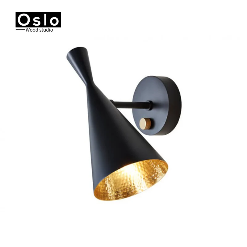 

Olso wood Scandinavian Design Tom dixon Loft Industrial Wall Lamps Modern Bedside Wall Light Metal Lampshade E27 Edison Bulbs