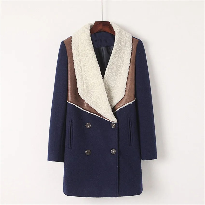 2017 Autumn Winter Fashion Big Lapel Woolen Coat Women Double Breasted Faux Suede Outerwear Windbreaker Lady Spliced Coats Mw032 2017 Autumn Winter Fashion Big Lapel Woolen Coat Women Double Breasted Faux Suede Outerwear Windbreaker Lady Spliced Coats Mw032