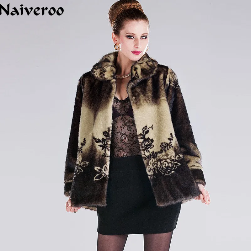 

Thick Warm Fluffy Faux Fur Coat Women Winter Turn-down Collar Gradient Colored Fashion Jackets Outerwear Plus Size 5X 6Q2046