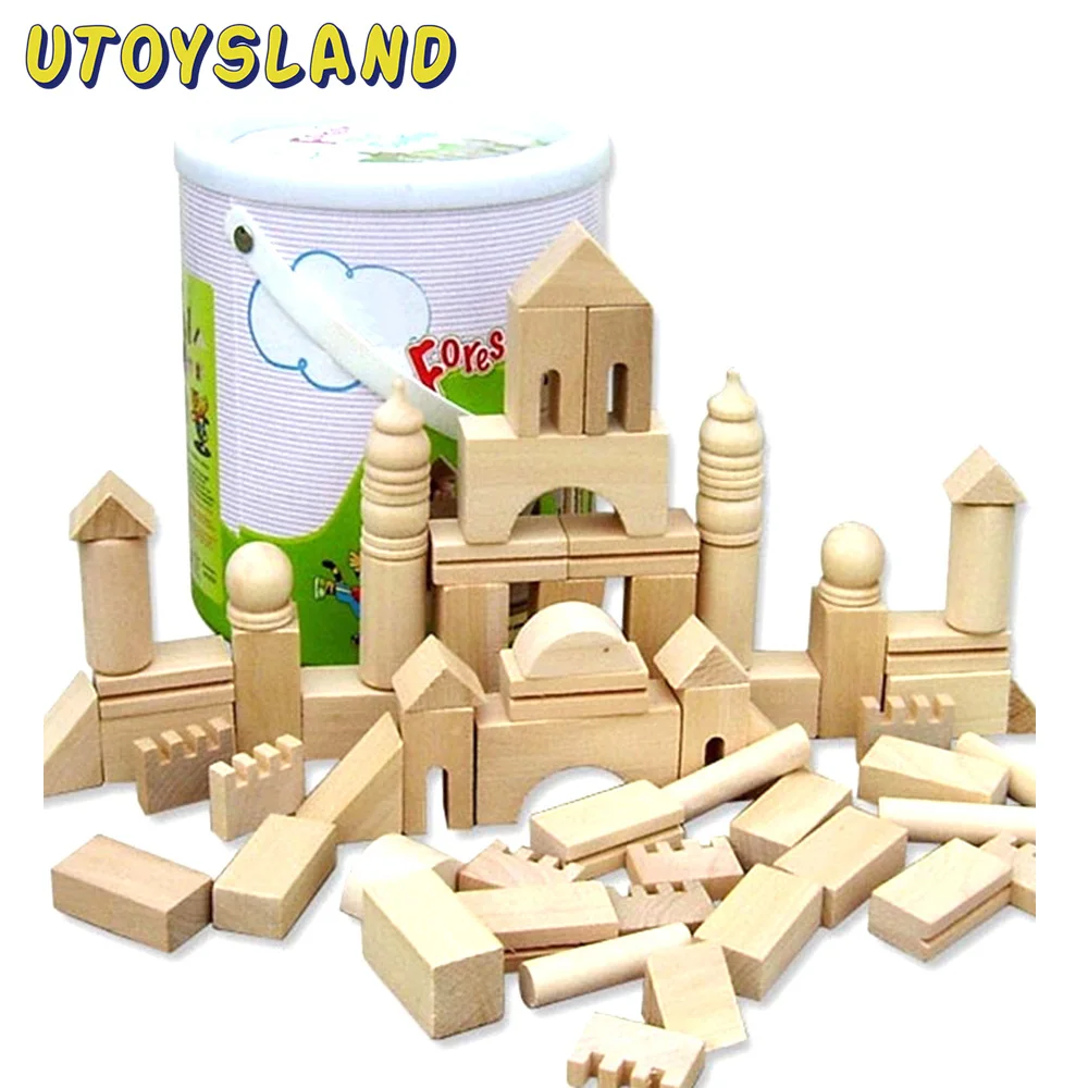 

UTOYSLAND 65pcs/set Natural Wooden Building Blockings Forest Old Castle Kids Toys Early Educational DIY Toy Gift for Children