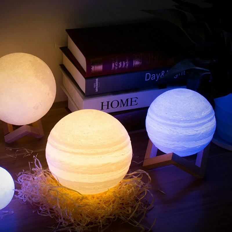 3D Print Jupiter Light Moon Lamp Colorful Table Lamp Rechargeable Change Touch Usb Led Kids Night Light Home Decor Creative Gift