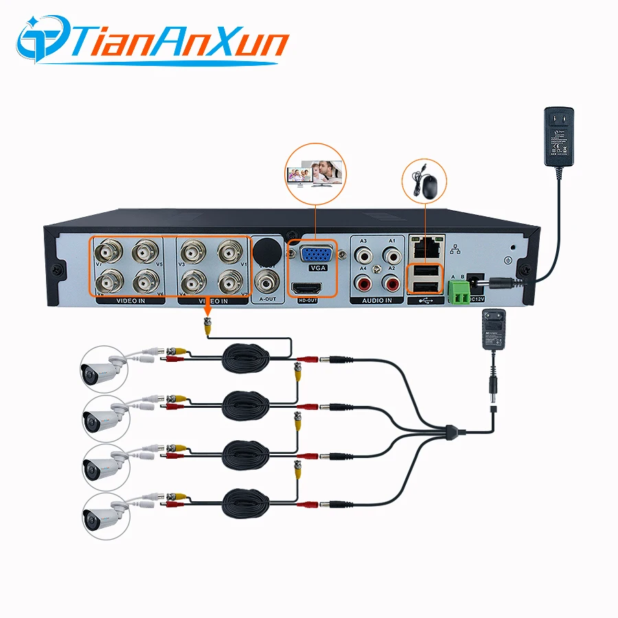 TIANANXUN система безопасности AHD 8CH видеонаблюдения 4 шт. 1080P камера 2.0MP Камера