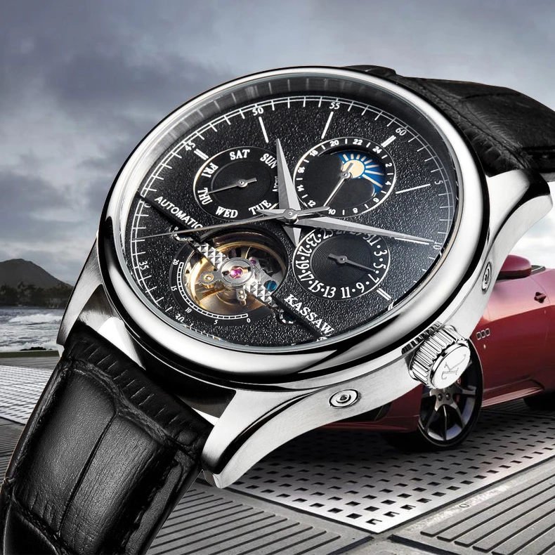 KASSAW tourbillon мужская self ветер смотреть relogio masculino мода платье moon phase часы мужчины luxury