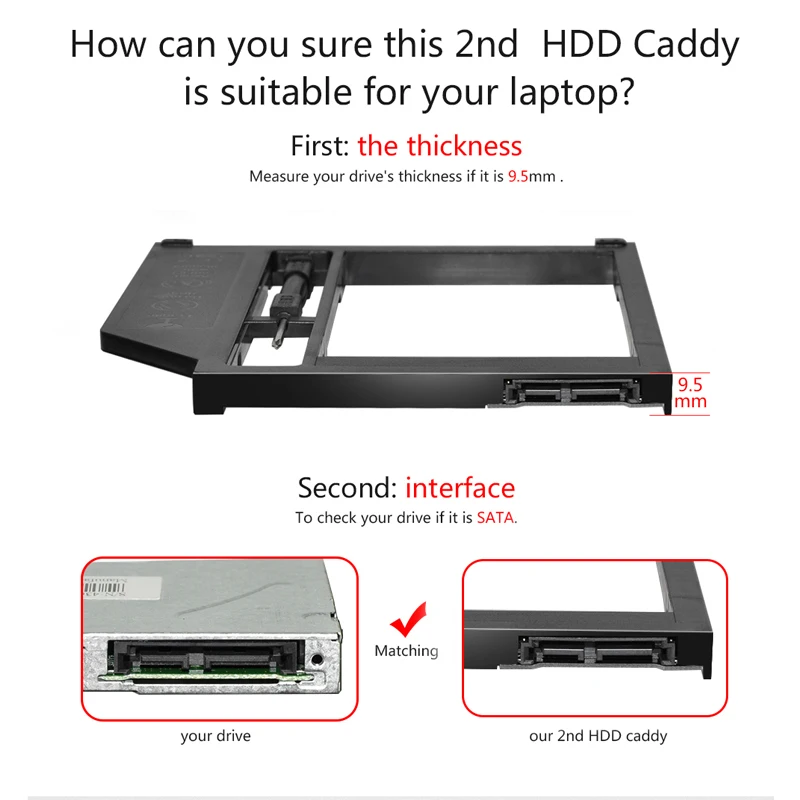 DeepFox пластиковый 2-й HDD твердотельный диск caddy 9,5 мм SATA 3,0 для 2," Корпус жесткого диска для Apple Macbook Pro Air 13" 1" 17"