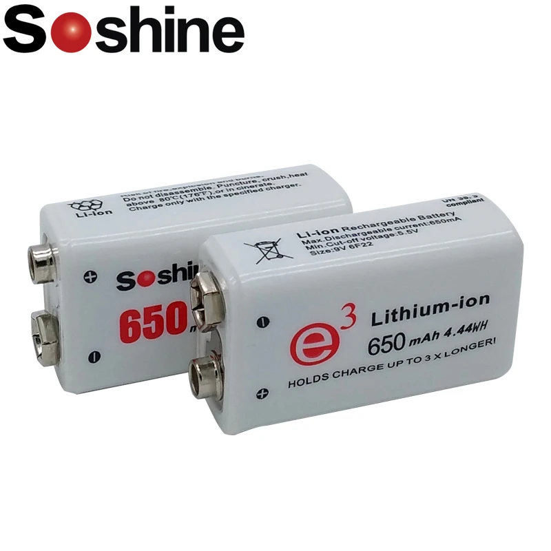 

10pcs Soshine 9V Li-ion 500mAh e3 Rechargeable Lithium-ion Battery + Case/box
