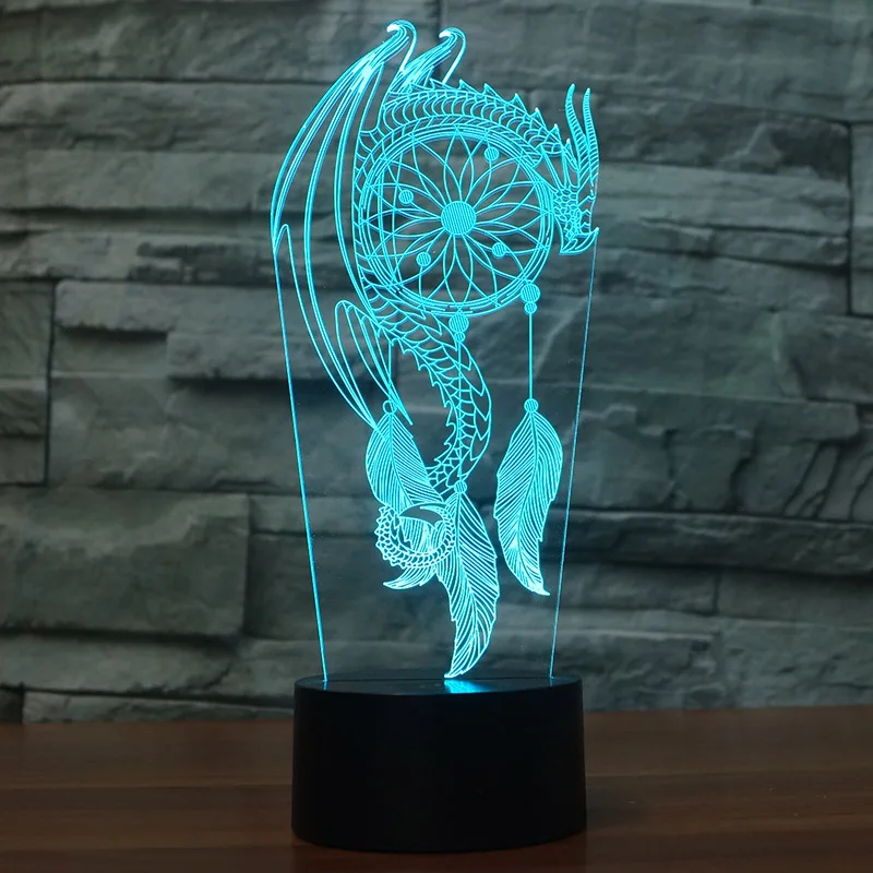 

Acrylic 7 Colors Changing Dragon Feather Led Nightlights 3D light LED Desk Table Lamp USB 5V Lamps for Home Decoration