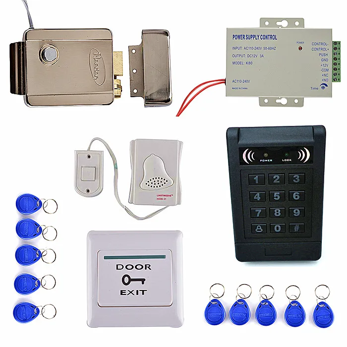 

Strong Electric Door Lock+ 125KHZ EM KeyPad Card Access Control System Kit +Door Swtich Button +Power Supply