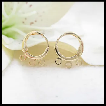 

6PCS 11.5MM 24K Gold Color Plated Brass Earring Hook with 3 Hanging Holes for Jewelry Making Findings Accessories