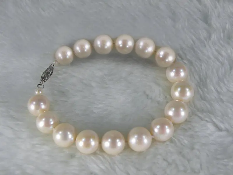 

HOT AAA 11-12MM SOUTH SEA WHITE PEARL BRACELET 7.5-8"14KGP