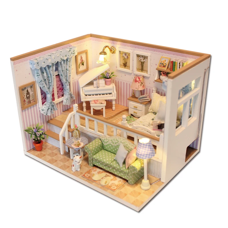 Cutebee DIY миниатюрный дом с мебели светодиодный музыкальный пылезащитный чехол модель строительные блоки игрушки для детей Casa De Boneca
