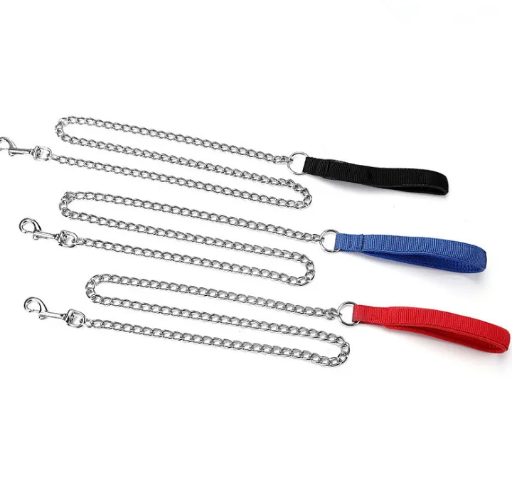 120cm Foam Handle Iron Dog Leash Heavy Metal Pet Slip Leads Anti Bite