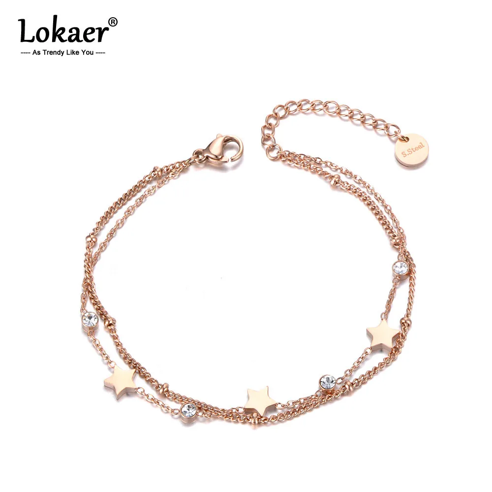 

Lokaer Double Layers CZ Ctystal Star Charm Bracelet Bangle For Women Stainless Steel Bohemia Chain Link Bracelets Jewelry B19080