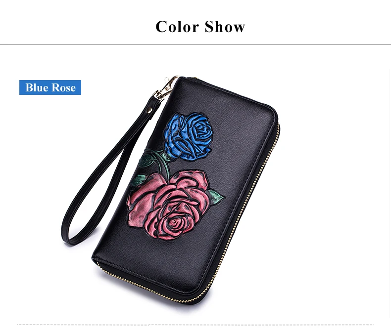 Lomelobo Long Hand Painted Card Wallet Lady Split Leather Rose Flowers Women Purse Girl Business RFID Credit Card Holder HPLA105 Details (14)