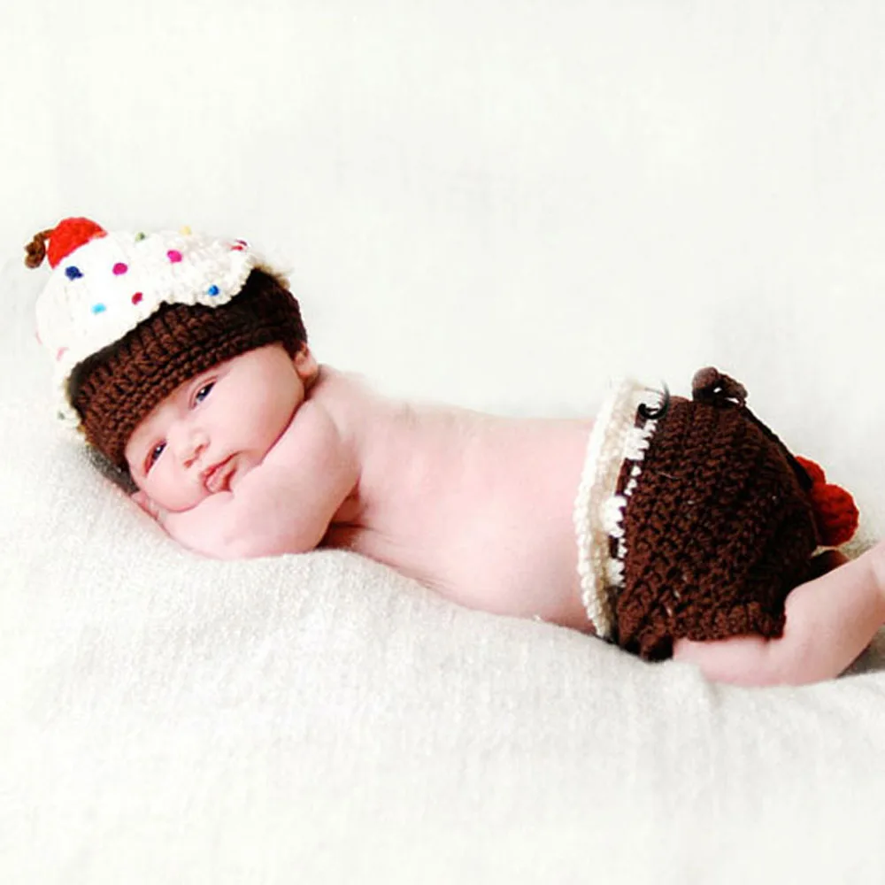 Crochet Knit Baby Hat Cake Design Lovely Newborn Baby Beanies Cap Handmade Photography Props Retail H101