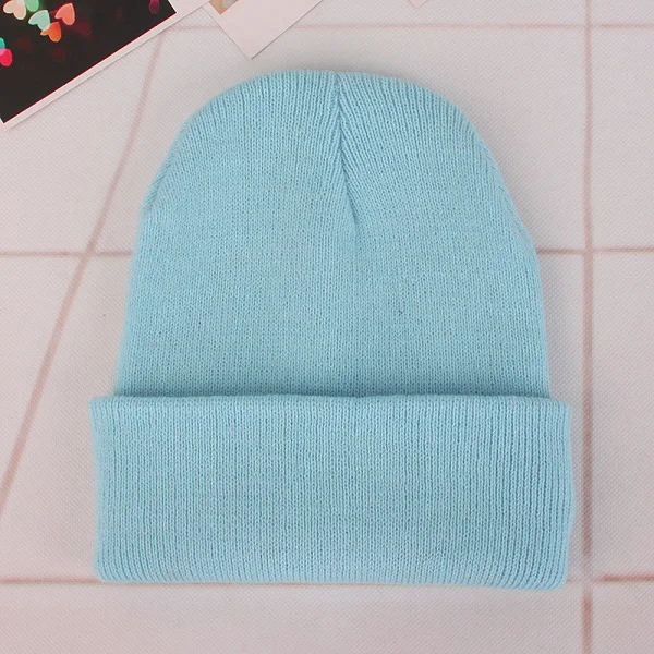 Зимние шапки для женщин, Новые Вязаные шапки, одноцветные милые шапки для девочек, осенние женские шапки, теплые шапки, Женская Повседневная шапка - Цвет: Light blue Cap