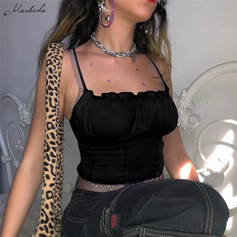 

Macheda Sexy Crop Tops Womens Casual Sling Slim Top Spring Summer Sleeveless Camisole Solid Cropped Top 2019 New Arrival
