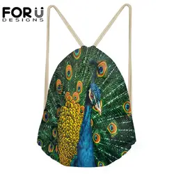 FORUDESIGNS/3D портрет павлина печати Drawstring сумка женская школьная пляжная Женская повседневные сумочки для шопинга для подростков обувь девочек