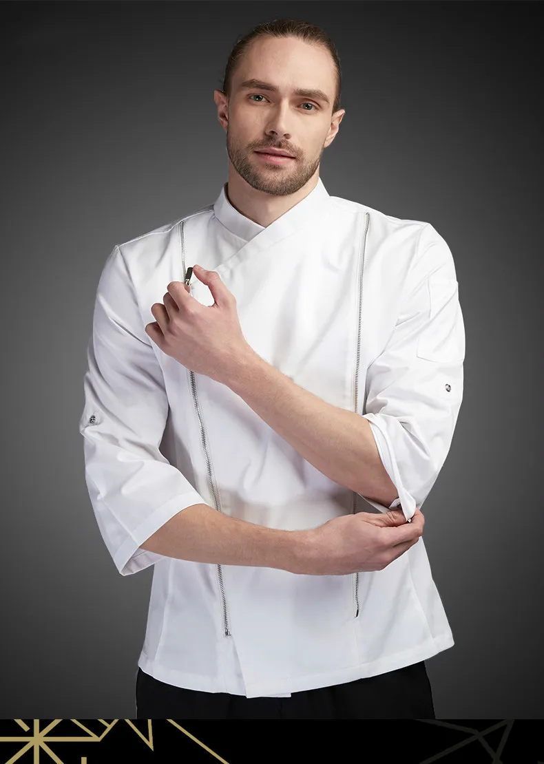 Chef Uniform Men Seven-quarter Sleeve Summer Breathable Kitchen Cooking Jacket Restaurant Hotel Hairdressers Salon Overalls