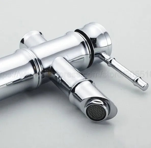 Polished Chrome bathroom sink basin faucet Bamboo style single hole basin faucet hot and cold tap znf047