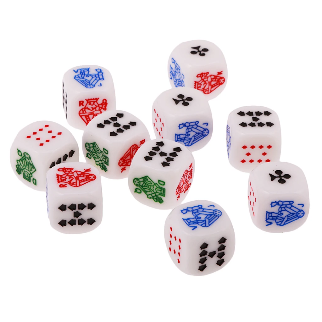 Pack of 10pcs High Quality Acrylic 16mm Six Sided Poker Dice for Casino Poker Card Game Favours