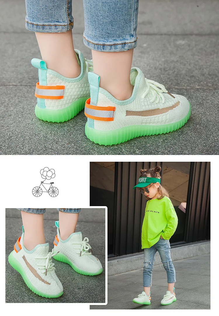 Детские флуоресцентные кроссовки для девочек и мальчиков; сетчатая светящаяся детская обувь; спортивные детские кроссовки; спортивная теннисная детская обувь