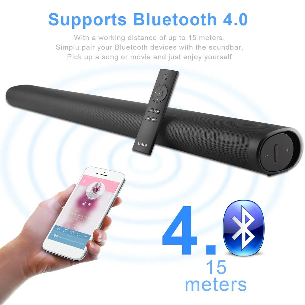 

LESHP 2.0 Channel Wireless Sound Bar with Remote Control Speaker Stereo Soundbar for Home Theater Speaker