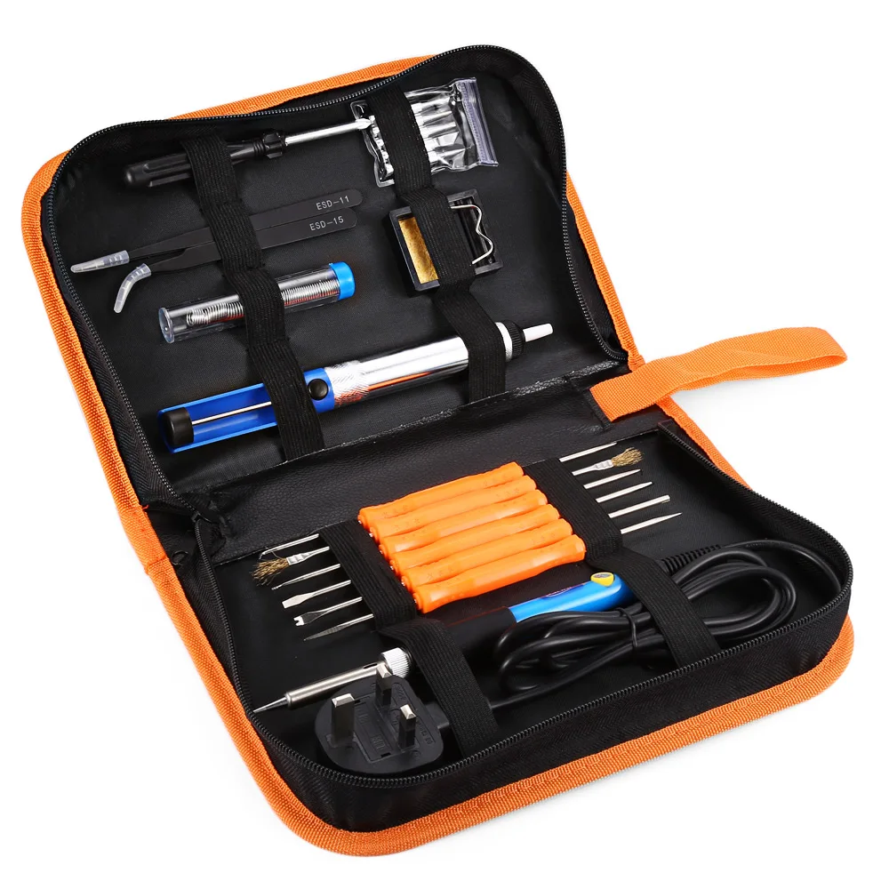 

60W 110V Electric Soldering Iron Station Temperature Controller Kits Multiple Hand tools with Tweezer/Spring/Screwdrivers