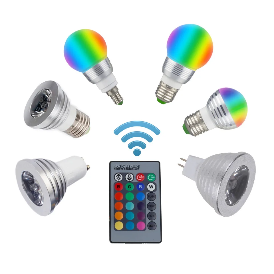 Rgb светодиодные лампы E27 E14 AC85-265V 3 Вт led rgb пятно Blubs свет волшебного праздника RGB Освещение+ ИК- дистанционное управление 16 Цвета