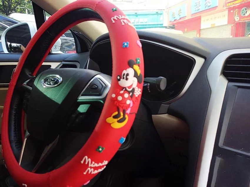Мультяшный Веселый Микки Маус крышка рулевого колеса автомобиля для Unversal авто украшение интерьера автомобиля Стайлинг Аксессуары 38 см для женщин
