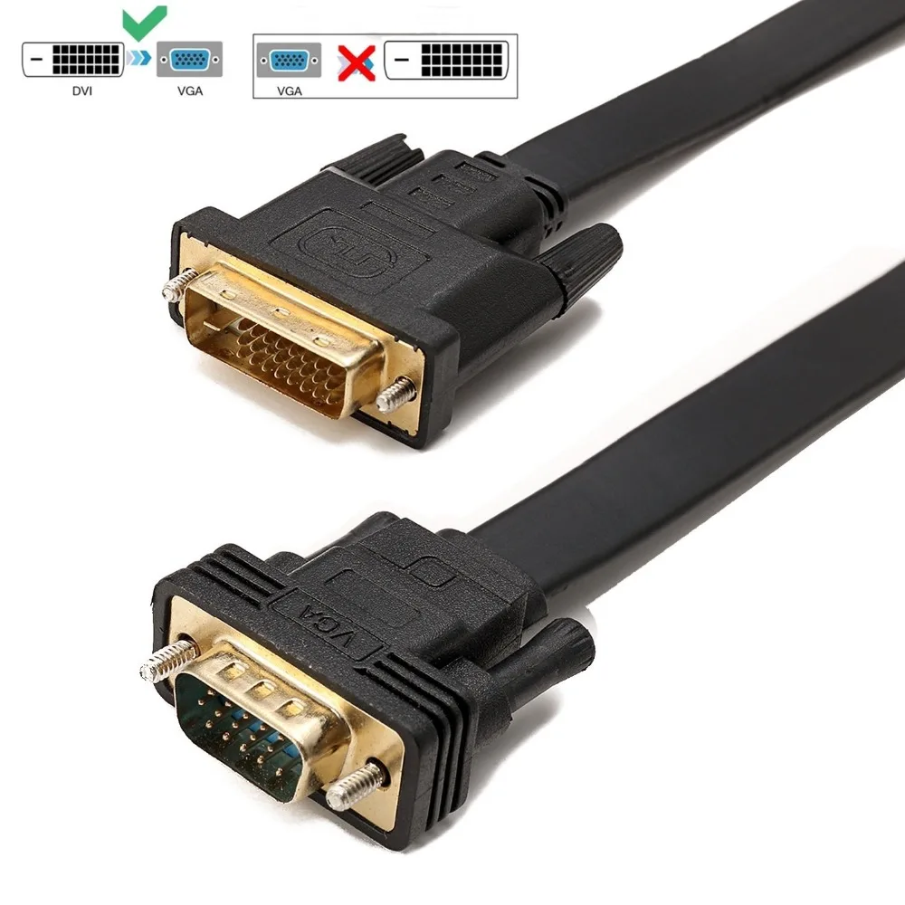 

GREATLINK Dvi-d vga cable adapter DVI-D 24 1 to VGA converter dvi-d to vga with Flat Cable for Projector Monitor PC,Black 6FT