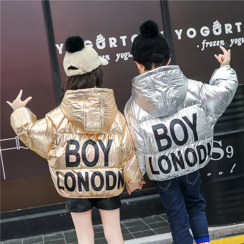 

Children Winter Down Coat 2018 Silver Gold Kids Outerwear Casual Hooded Thick Boy Down Coat Fashion Girls Parka Jacket Snowsuit