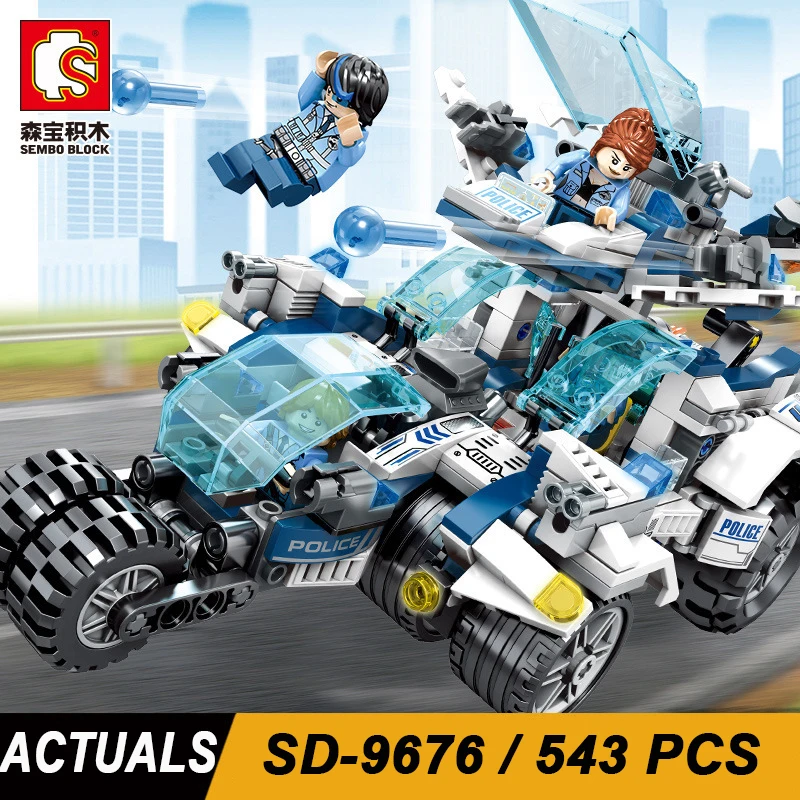 

Sembo Blocks 9676 Compatible LeSet City Future Police 4 I 1 Helicopter Motorcycle Building Bricks Educational Toys Boys Gifts